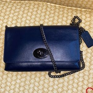 Coach navy and gunmetal convertible crossbody clutch
